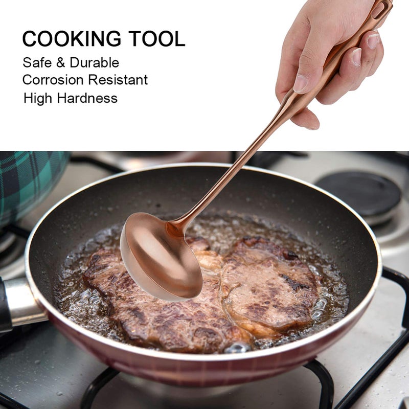 Aramox Stainless Steel Kitchen Ladle, Rose Gold Soup Spoon Turner, Heat-Resistant Handle, Large Cooking Utensil - Image 2